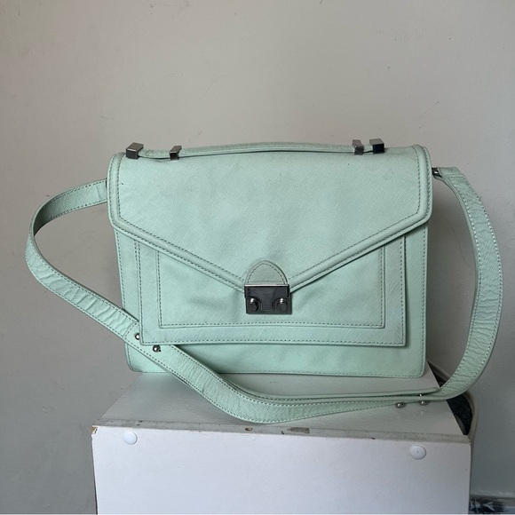 Loeffler Randall Mint Green Saffiano Leather Rider Leather Satchel Purse Bag - Picture 2 of 10